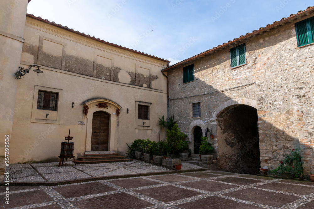 atrium inside the village with church and youth hostel