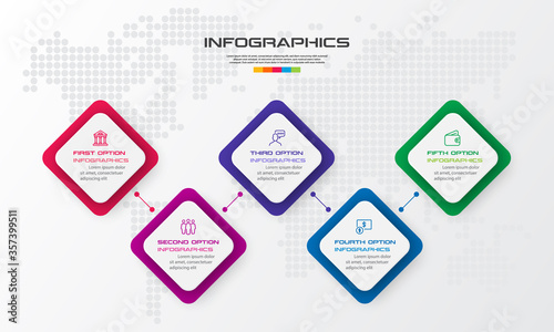 Business infographics template 5 steps with square,Element for design invitations,Vector illustration.