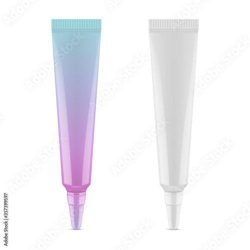 Glossy packaging for cosmetics with long cap. Vector mockup. EPS 10