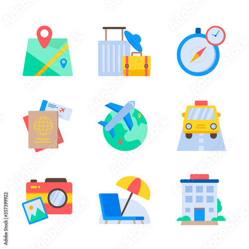 Travel and holiday icon set vector,  tourism color icon design photo
