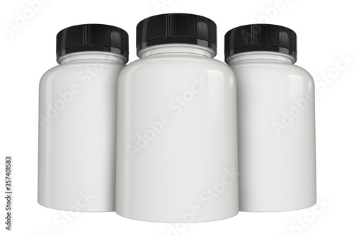Supplement bottle mock-up with black lid, 3d illustration