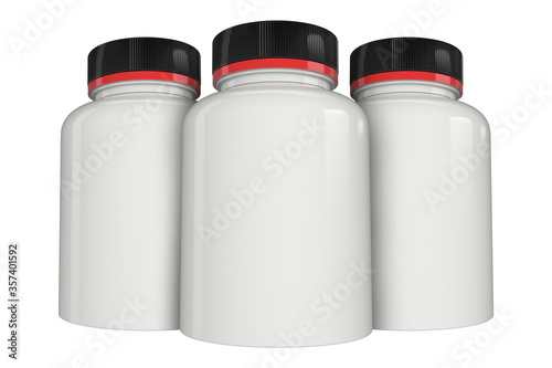 Supplement bottle mock-up with black lid, 3d illustration