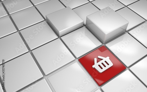 cart symbol on the grid, 3d Illustration