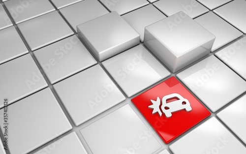 car accident symbol on the grid, 3d Illustration