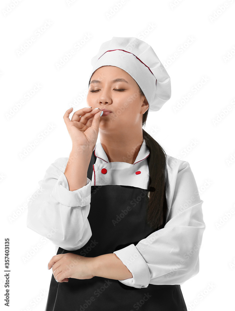 Beautiful Asian chef on white background Beautiful Asian chef on white background