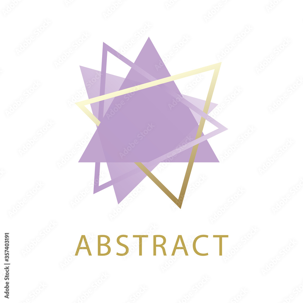 Fototapeta premium Vector illustration with abstract image consisting of gold and purple lavender triangles folded in the shape of an origami. Template for logo, icons, pictograms for premium business company.
