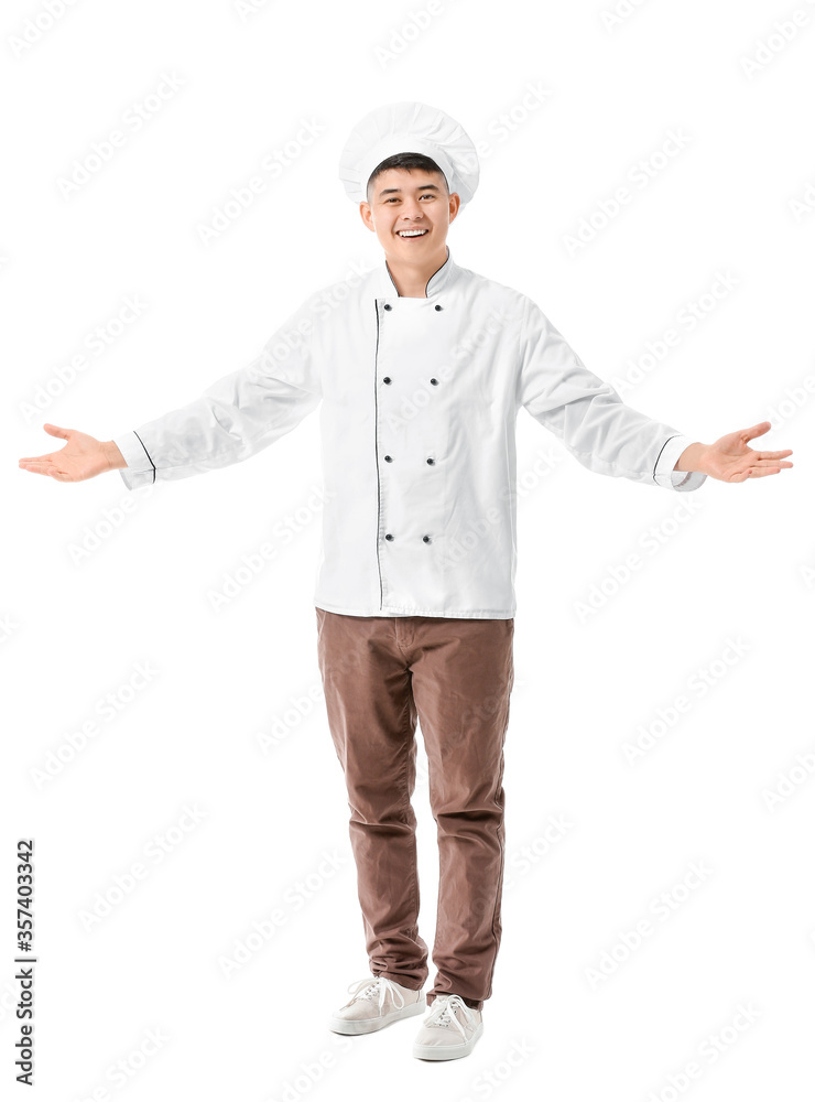 Handsome Asian chef on white background Handsome Asian chef on white background