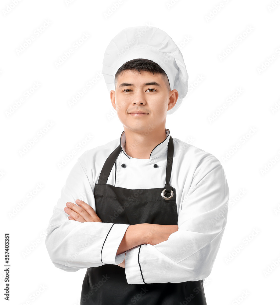 Handsome Asian chef on white background Handsome Asian chef on white background