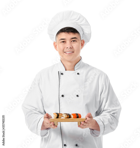 Handsome Asian chef with su...