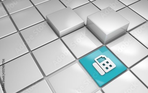 3d render of a cube with a sign on the background