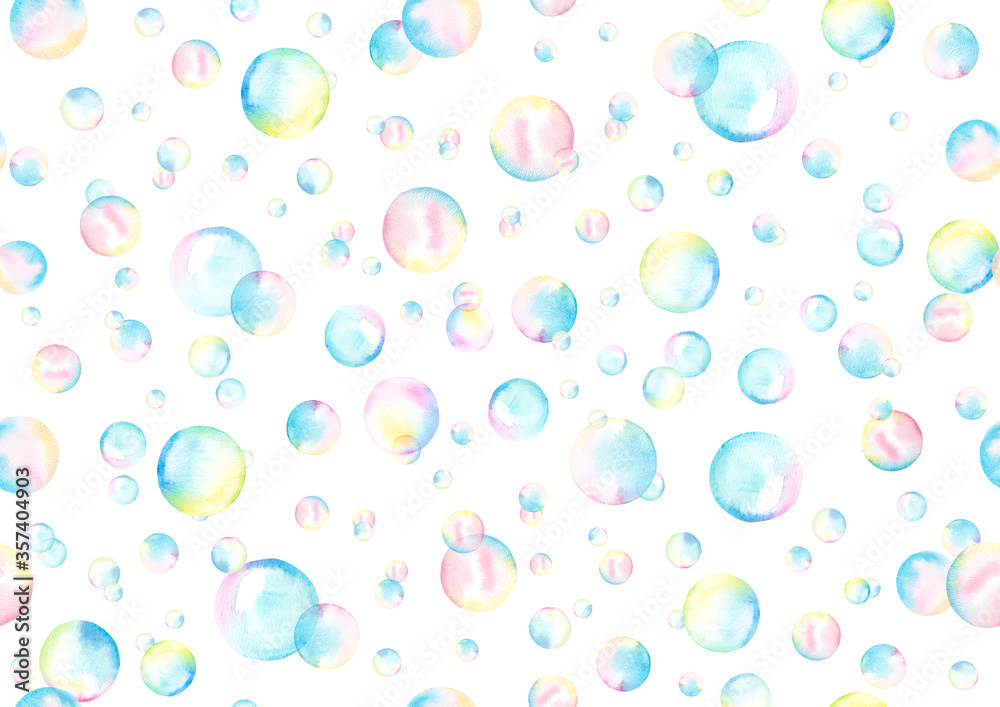 Watercolor bubbles background, seamless pattern. 