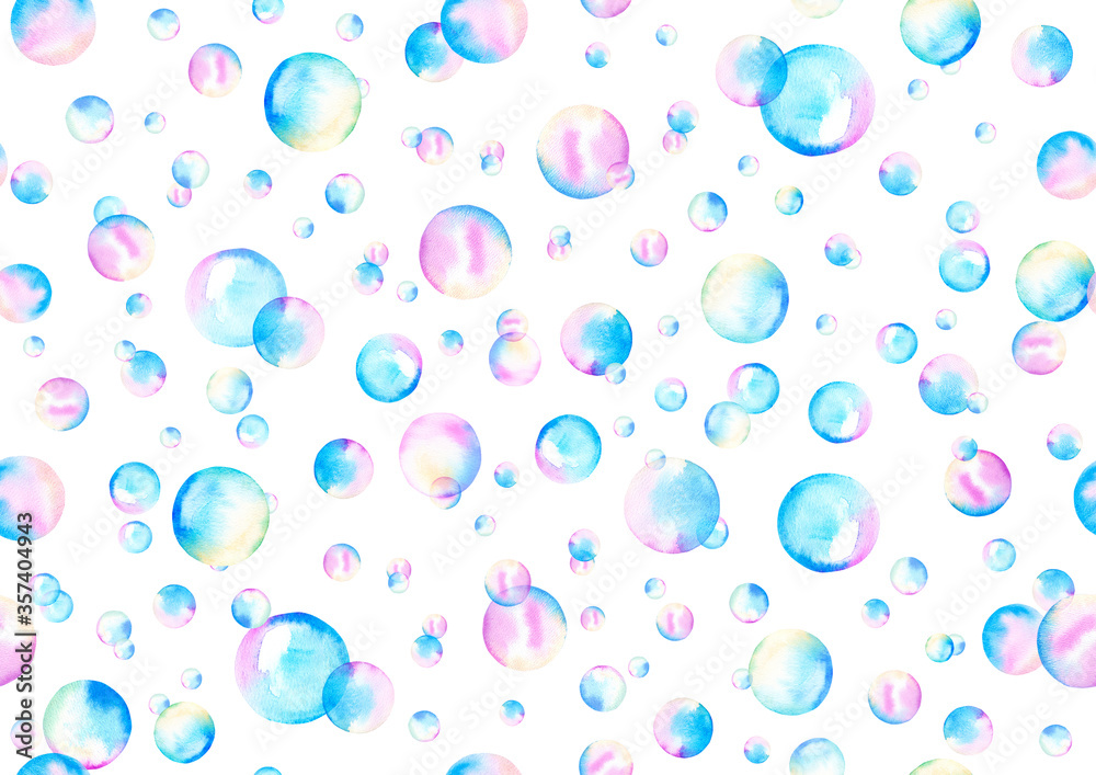 Watercolor bubbles background, seamless pattern. 