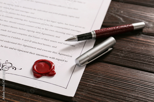 Marriage contract with pen ...