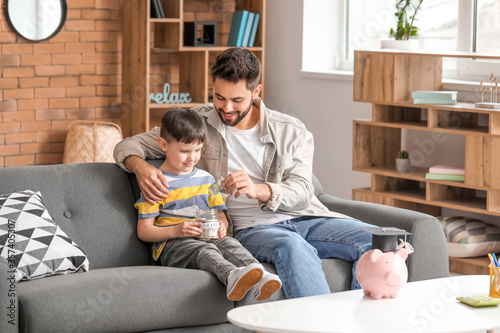 Little boy and father with ...