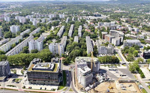 widok na Kraków z balonu, panorama na Kraków z powietrza