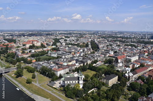 widok na Kraków z balonu, panorama na Kraków z powietrza