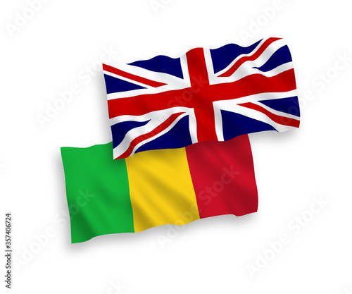 Flags of Great Britain and Mali on a white background