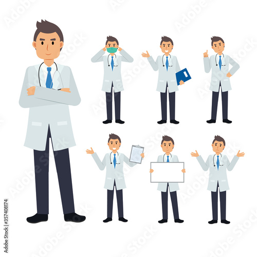 Vector Set of male Doctor character. medical Illustration. © Thidarat