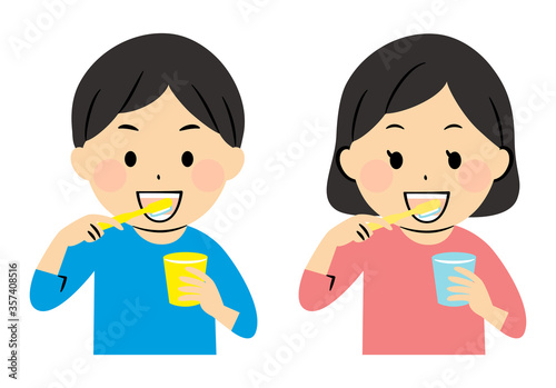 illustration of children and tooth brushing