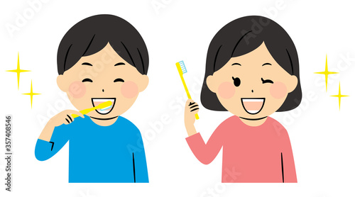 illustration of children and tooth brushing