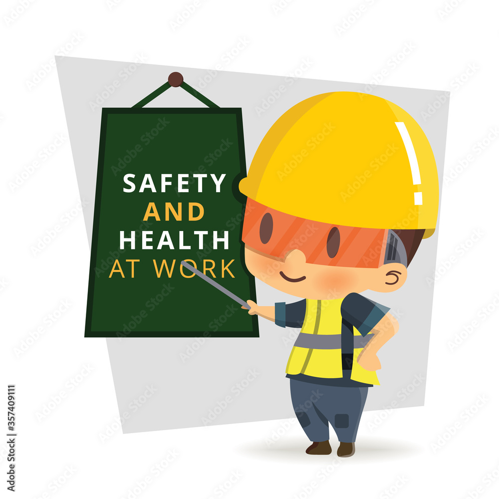Character constructor worker in various situations.  Vector illustration, concept : Safety and accident, Industrial safety.