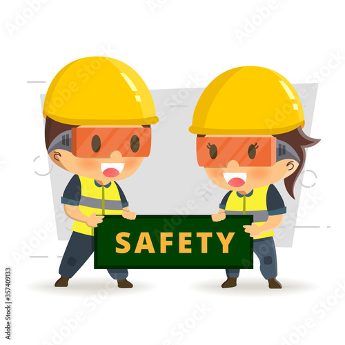 Character constructor worker in various situations.  Vector illustration, concept : Safety and accident, Industrial safety.