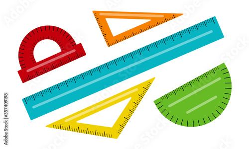 Vector illustration of rulers set isolated on white background. Stationery for drawing. School related math or geometry item. Back to school theme element