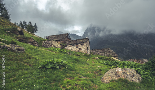 Abandoned building high in alpine mountains