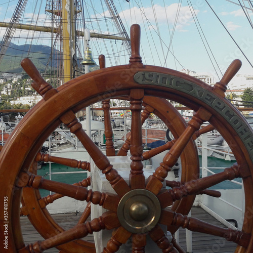 steering wheel of a ship