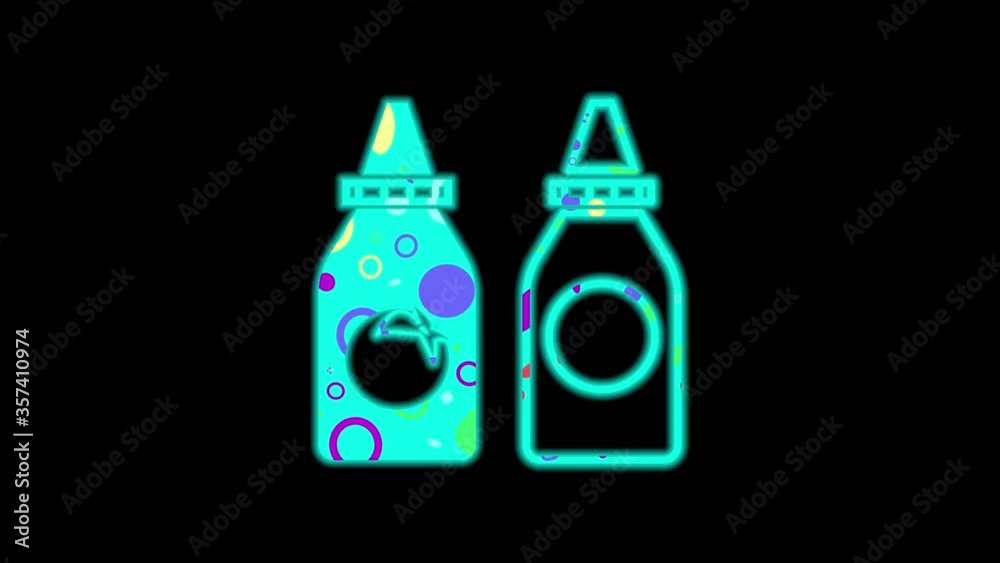Sauce bottle icon shapes color animation on black background Sauce bottle icon shapes color animation on black background