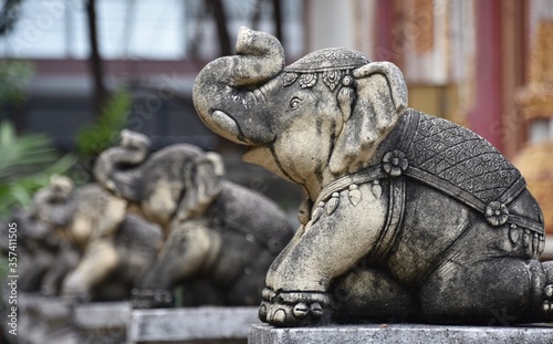 Row of Elephant Statues with Trunks Raised, Wat Lamchang, Chiang Mai 2