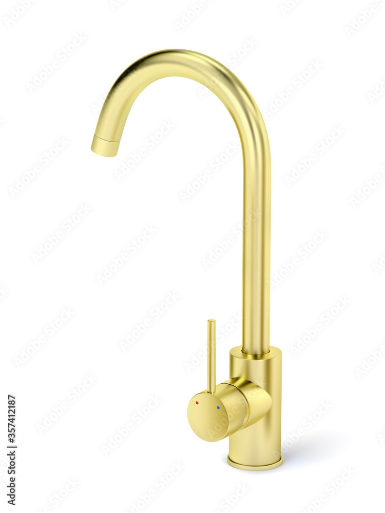 Golden kitchen faucet on white background
Golden kitchen faucet on white background