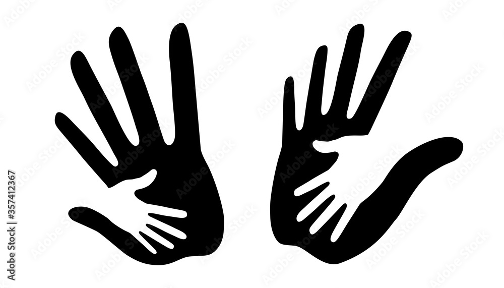 Caring hand logo set. Vector illustration. Helping hand insignia.