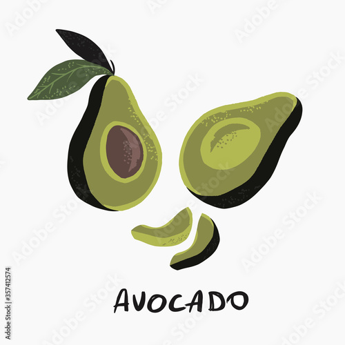 Vector illustration  of half avocado on white background