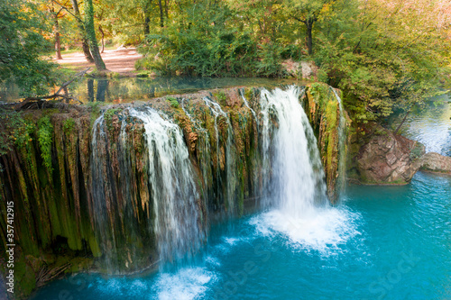 aerial view of the waterfalls produced by the Elsa river in the territory of the municipality of Colle di Val d elsa