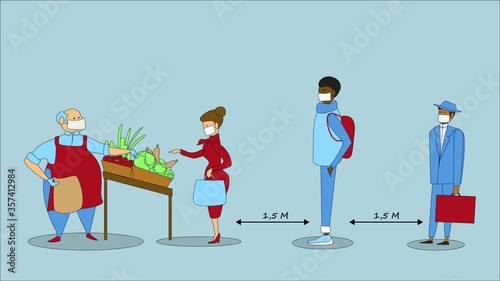 People keep social distance in the Grocery