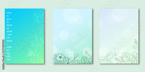 Set of Covers design, Floral flower and mandalas with gradient background, Pattern of botanical template set, Natural color concept, Vector illustration