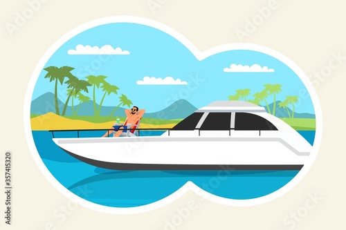 Young man relaxing on luxury yacht at ocean