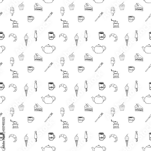 tea, coffee, sweets and ice cream cupcake. tasty food. 