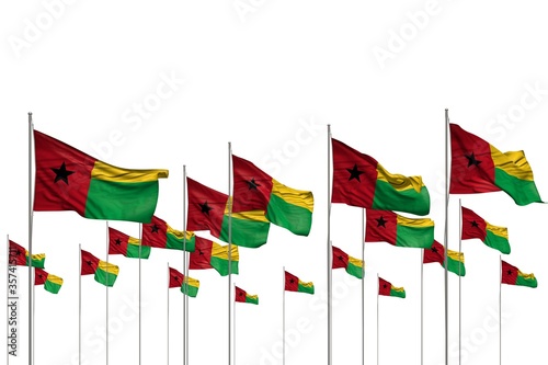 beautiful any occasion flag 3d illustration. - many Guinea-Bissau flags in a row isolated on white with empty space for text