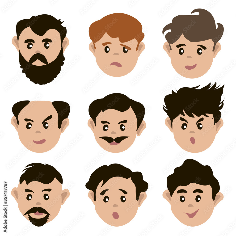 Set of cartoon faces people with different emotions. Icon faces. Vector illustration. Set of cartoon faces people with different emotions. Icon faces. Vector illustration.