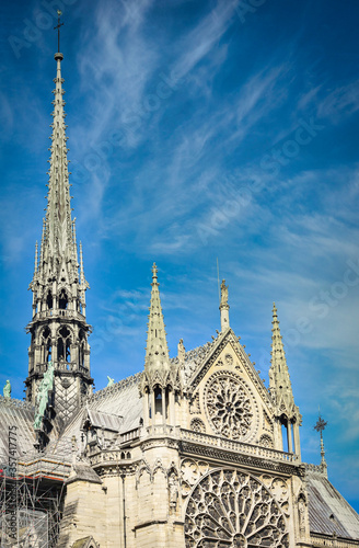Aguja y gótico de Notre Dame en Paris