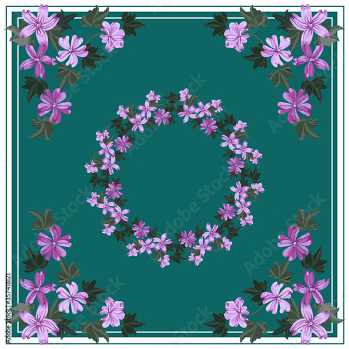 Unusual scarf, napkin flower print. Modern style mille fleurs. Floral pretty background for scarf print, textile, covers, surface, scrapbooking, decoupage. Bandana, pareo, home textile plant design