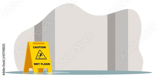 Yellow caution wet floor stop ahead warning sign