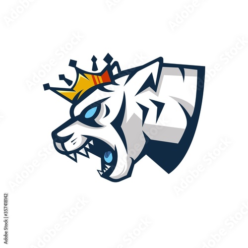 Fototapeta Naklejka Na Ścianę i Meble -  King of tiger mascot logo design with modern illustration concept style for badge, emblem and t shirt printing. Angry Tiger illustration for sport and e-sport team.