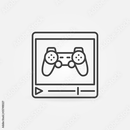 Web Video Player with Gamepad outline icon. Vector Game Streaming linear concept symbol photo