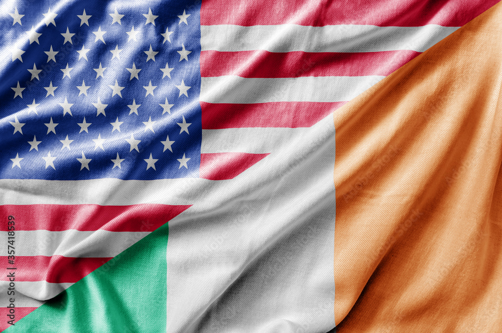 Mixed USA and Ireland flag, three dimensional render Mixed USA and Ireland flag, three dimensional render