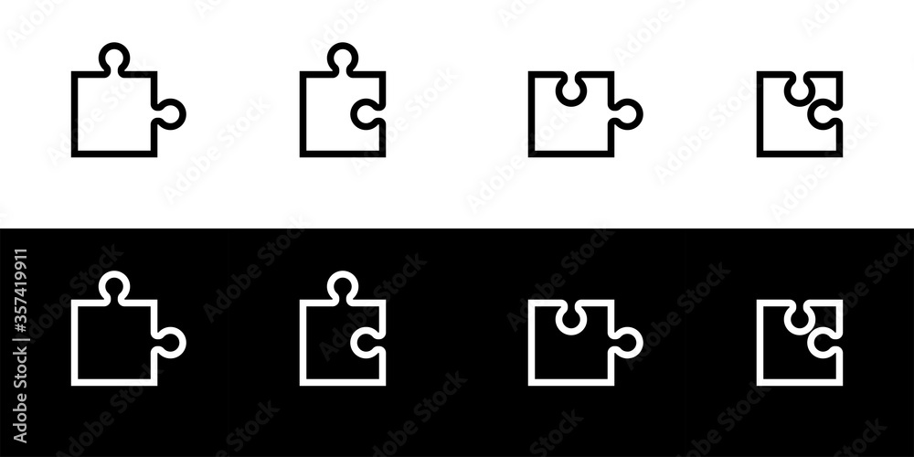 Puzzle icon set. Flat design icon collection isolated on black and white background. Corner piece puzzle. Puzzle icon set. Flat design icon collection isolated on black and white background. Corner piece puzzle.