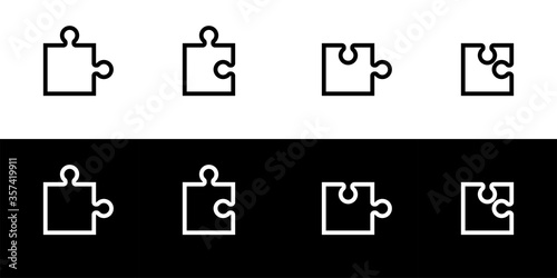 Puzzle icon set. Flat design icon collection isolated on black and white background. Corner piece puzzle.