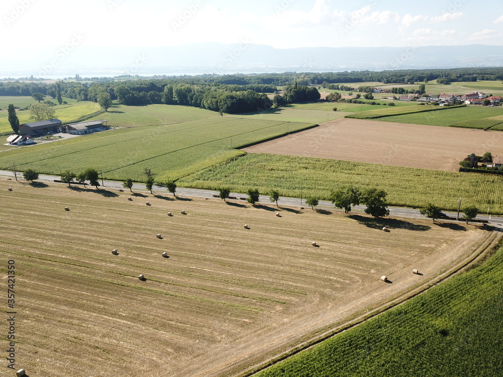 4k photo field, nature, farm, France, Europe, Drone aerial view